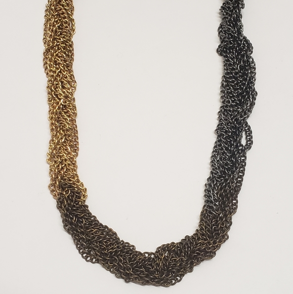 Multi Tone Braided Chain Necklace, Copper Gold & Silver Tone Braided Chain - Picture 9 of 11